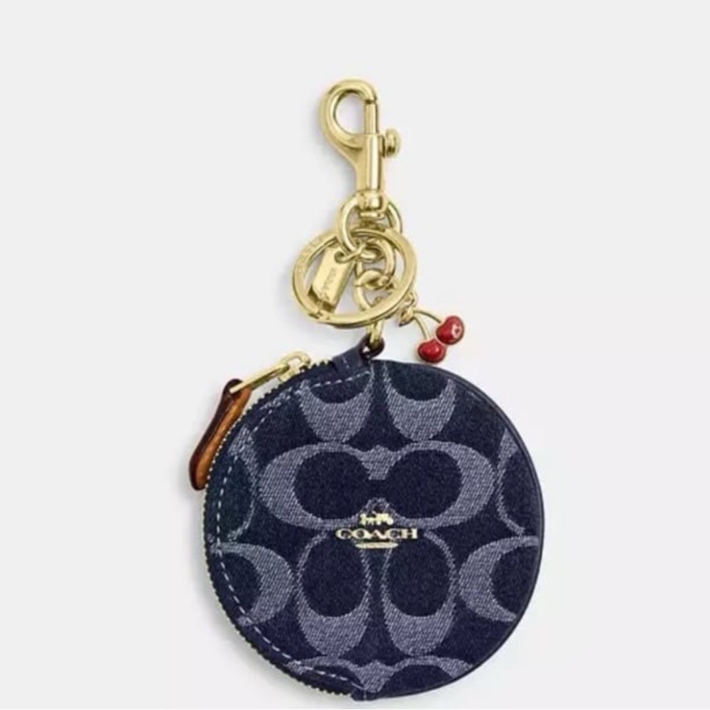 Last one! New Coach CZ256 Circular Coin Pouch Bag Charm In Signature Denim